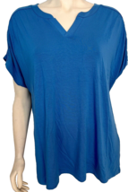 NWT Chico&#39;s Supremely Soft Rouched Shoulder Short Sleeve Blue Knit V Neck Top XL - £25.98 GBP