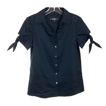 Womens Size 4 Badgley Mischka Short Tie Sleeve Stretch Cotton Button Front Shirt - £33.86 GBP