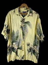 Hawaiian Shirt Size Large Mens Adult Yellow Tropical Floral Button Down Y2K Vtg - £21.99 GBP