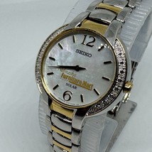 Seiko Women Dual Tone Steel MOP Genuine Diamonds Solar Quartz Watch V115-0BG0 - $73.88