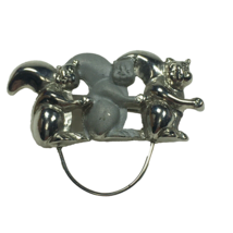 Vintage Squirrel Brooch/pin With Charm Holder Gray Silver Two Tone - £12.78 GBP