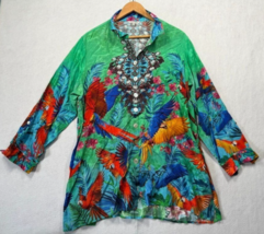 John Mark Tunic Top Floral Parrot Blouse Bright Tropical Art to Wear Wom... - €41,99 EUR