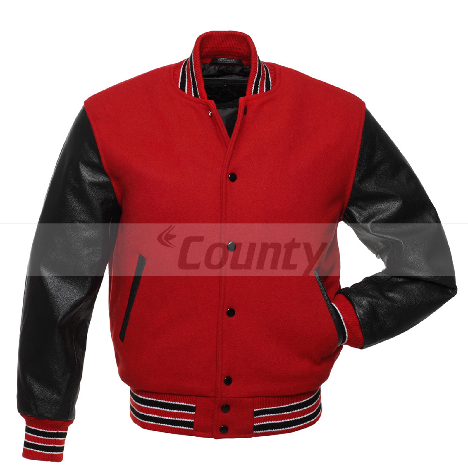 New Bomber Varsity Letterman Baseball Jacket Red Body & Black Leather Sleeves