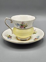 Royal Stafford Bone China Footed Demitasse Tea Cup/Saucer Set Floral Yellow - $21.49