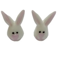Bunny Face Figurines Easter Decor White Glass Pink Heart Shaped Nose - $8.86