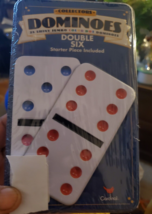 Dominoes, Double Six, 28 Shiny Jumbo Color Dot Dominoes in Metal Tin, Ca... - $24.30