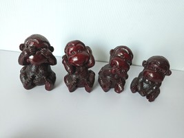 RARE 4 Wise Monkeys Hear See Speak Do No Evil Red Resin Zodiac Babies Feng Shui - £196.58 GBP