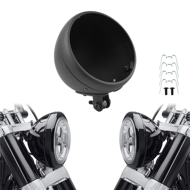 Universal Motorcycle 7&quot; LED Vintage Headlight Mounting Bucket  Housing Cover Bot - £199.46 GBP