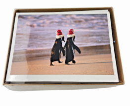 Palm Press Christmas Holiday Cards Penguins in Santa Hats on a Beach 8 C... - $19.26