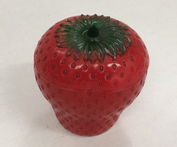 Milk glass painted red strawberry pot with lid jam pot country trinket - $21.73