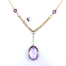 Women&#39;s Necklace Cable Chain 14k Yellow Gold Checker Natural Amethyst - £707.90 GBP