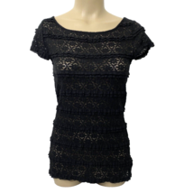 Banana Republic Cap Sleeve Stretch Lace Top Womens size Small Black - $17.99