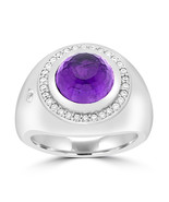 925 Sterling Silver White Gold Plated Cubic Zircon Amethyst Ring Size 7 - $905.91 MXN