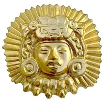 Ancient Aztec Inca Maya King sculpture plaque in Gold Finish - $29.69