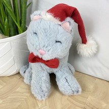 Pier 1 Imports Plush Gray Kitty Cat MILO with Christmas Santa Hat and Red Bow - £12.77 GBP