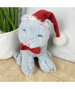 Pier 1 Imports Plush Gray Kitty Cat MILO with Christmas Santa Hat and Re... - £13.01 GBP