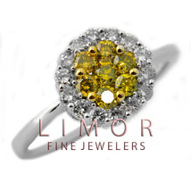 1.44CT Natural Yellow Canary Diamond Flower Ring 14K White Gold W/ APPRAISAL - £1,071.65 GBP