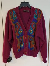 Womens L Jeanne Pierre Bright Vibrant Multicolor V-Neck Button Cardigan ... - $18.81
