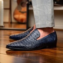 genuine caiman crocodile slip on Shoes Trento Navy image 6