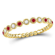 10kt Yellow Gold Womens Round Ruby Diamond Beaded Dot Stackable Band Ring 1/6 Ct - £159.04 GBP