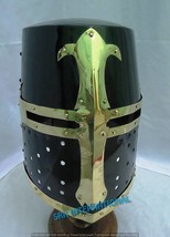 Medieval Knight Armor Crusader Templar Helmet Black Mason Brass Cross wi... - $101.20