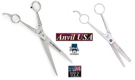 TP/ANVIL Pet Pro Grooming Stainless Steel Straight&amp;Thinning Shears Scissors Set - £66.55 GBP