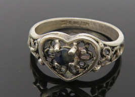 925 Sterling Silver - Vintage Sapphire Love Heart Band Ring Sz 5.5 - RG10872 - £22.87 GBP