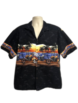 KYs Mens Vintage Hawaiian Aloha Black Button Up Shirt 2XL Pocket Motorcycles USA - £27.18 GBP