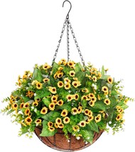 Fall Fake Hanging Plant Silk Sunflower In Basket Faux Flower Arrangement For - £31.91 GBP