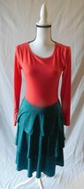 LuLaroe Georgia Coral Top Green 3 Tired Polka Dot Dress Size Small - £28.14 GBP