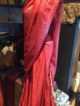 Vintage Fatto a Mano one piece Pronti Sari Rosso Bordeaux Oro Sera Abito - £174.24 GBP