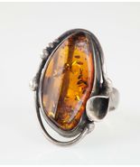 Vintage Ladies Amber Sterling Silver Floral Ring Size 7 - €208,06 EUR