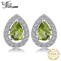 Pear Natural Green Peridot 925 Sterling Silver Stud Earrings for Women Fashion G - £16.65 GBP