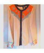 Boutique Women&#39;s Button Up Shirt Multicolor Long Sleeve Lace Embroidered... - $272.68 MXN