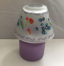 Tea light vintage lamp candle holder frosted glass shade with fruit design - $19.75