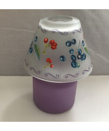 Tea light vintage lamp candle holder frosted glass shade with fruit design - $19.75