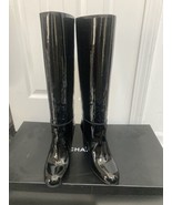 NIB 100% AUTH Chanel G28695 Black Patent Leather Knee High Boots Sz 38.5 - £777.02 GBP