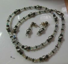 925 Sterling Silver &amp; Crystal Necklace &amp; Earring Set - $31.56