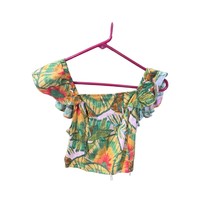 New Cynthia Rowley NY Womens Size XS Crop Pheasant Top Shirt Ruched Back Tropica - £14.78 GBP