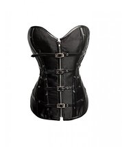 Black Satin Leather Goth Steampunk Sexy Halloween Costume Long Overbust Corset - £56.73 GBP