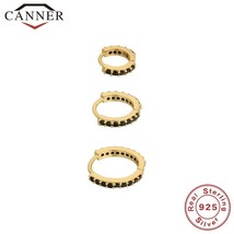 1 Set CANNER 100% Real 925 Silver Hoop Earrings for Women Zircon CZ Round Circle - £12.32 GBP