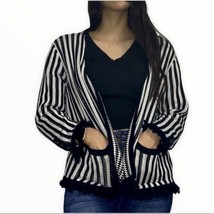 Lauren Ralph Lauren Striped Fringe Knit Open Front Cardigan Sweater Size... - $22.99