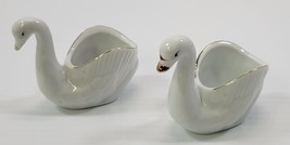 AP) Vintage Pair of Porcelain Swans Trinket Jewelry Holder Figurines Animal - $7.91