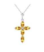 Galaxy Gold GG 14K Solid White Gold Natural Diamond and Citrine Cross Pe... - $663.29