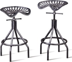 Lisuden Industrial Tractor Seat Barstools Farmhouse Cast Iron Adjustable... - £175.17 GBP