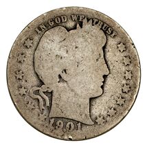 1901-O Silver Barber Quarter 25C (About Good, AG Condition) - $68.19