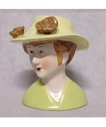 Ceramic Woman Hat Head Vase Roses Figurine Sculpture - $24.95