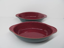 Denby Harlequin Set Of 2 Red And Green Speckled 8 7/8&quot; Augratin Baking Dishes EC - £23.18 GBP
