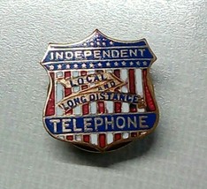 1920&#39;s INDEPENDENT LOCAL AND LONG DISTANCE TELEPHONE PIN BADGE FLAG SCRE... - £36.41 GBP