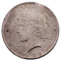 1922 $1 Silver Peace Dollar &quot;Clipped&quot; Variety in Ch BU Condition, Clip a... - $83.15